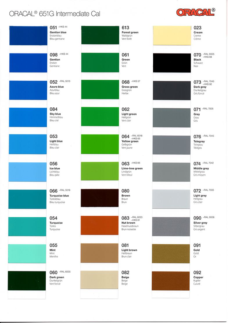Signfilm Oracal 651 Vinyl Gloss Series You should match your color with a catalog sample before placing an order. oracal 651 color 126cm